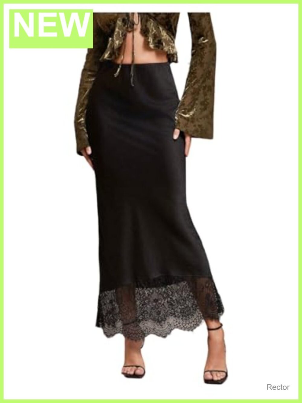 Satin Lace Maxi Skirt High Waist Fishtail Long Skirt